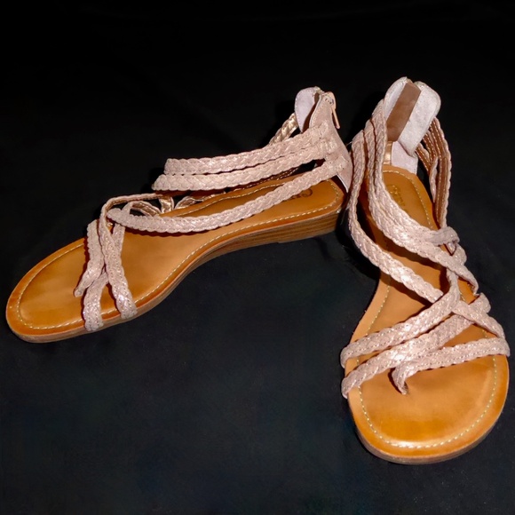 WOMENS ROSE GOLD AMARA 2 GLADIATOR SANDAL CARLOS SANTANA BRAID LEATHER 7.5M 7.5 - Picture 1 of 8
